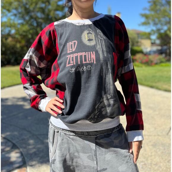 Upcycled and Handmade SHUGGIE FIERCE BRAND Led Zepplin Flannel Top Size S-M - Picture 1 of 8
